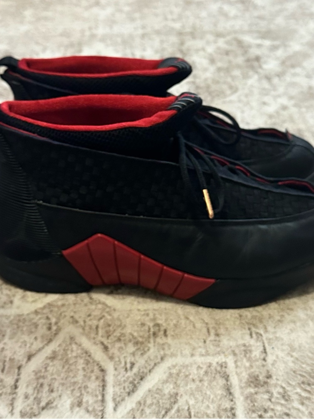 Retro Jordans 15s Black and Red High-Top Sneakers